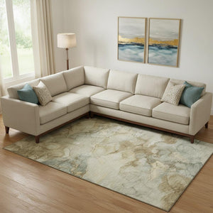 HomeRoots 10' X 14' Beige And Ivory Abstract Area Rug - Washable, Durable, UV-Protected, Ideal For Families 714745