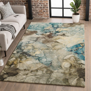 HomeRoots 5' X 8' Brown and Teal Abstract Area Rug - Stylish, Washable, Stain Resistant with UV Protection! 714747