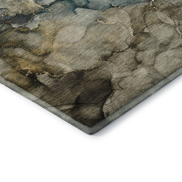 HomeRoots 5' X 8' Brown and Teal Abstract Area Rug - Stylish, Washable, Stain Resistant with UV Protection! 714747