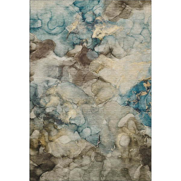 HomeRoots 8' Brown and Teal Abstract Round Rug - Washable, UV Protected, Stain Resistant for Easy Maintenance 714748