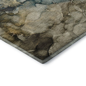HomeRoots 8' Brown and Teal Abstract Round Rug - Washable, UV Protected, Stain Resistant for Easy Maintenance 714748