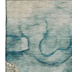 HomeRoots 8' Brown and Teal Abstract Round Rug - Washable, UV Protected, Stain Resistant for Easy Maintenance 714748