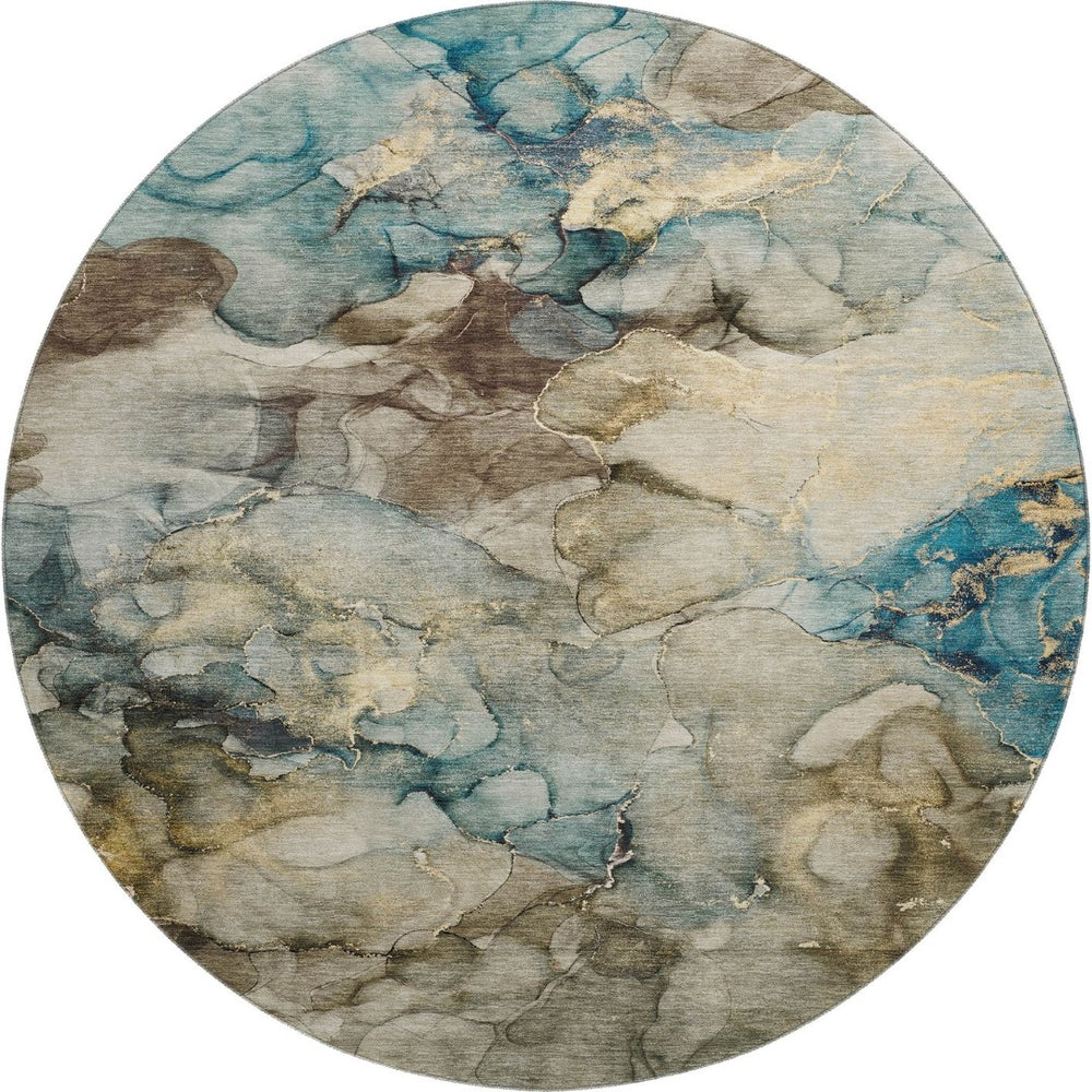 HomeRoots 8' X 10' Washable Brown and Teal Abstract Area Rug with UV Protection, Stain Resistance & Non-Slip Backing 714749