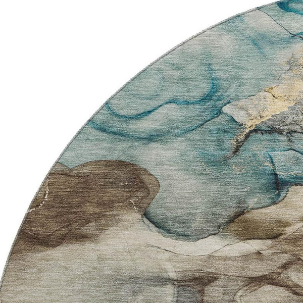 HomeRoots 8' X 10' Washable Brown and Teal Abstract Area Rug with UV Protection, Stain Resistance & Non-Slip Backing 714749