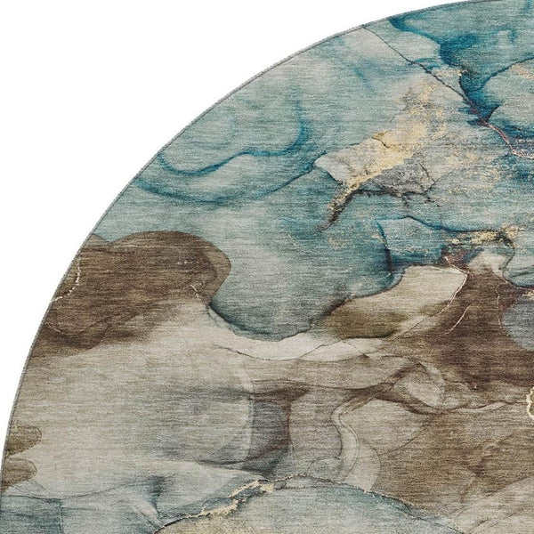 HomeRoots 8' X 10' Washable Brown and Teal Abstract Area Rug with UV Protection, Stain Resistance & Non-Slip Backing 714749