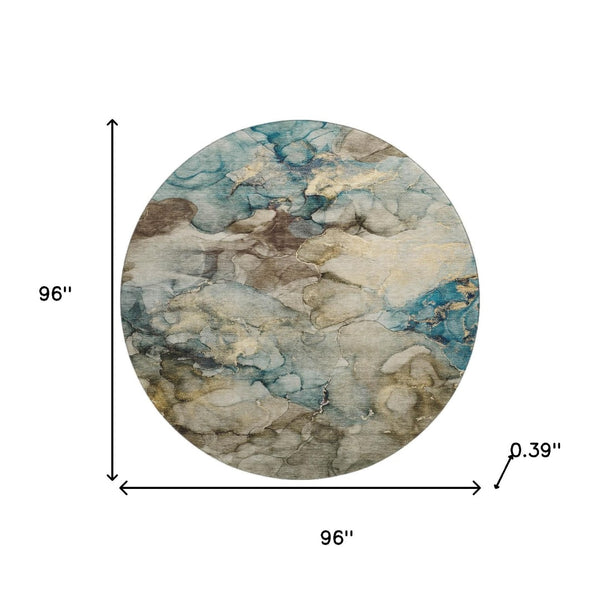 HomeRoots 8' X 10' Washable Brown and Teal Abstract Area Rug with UV Protection, Stain Resistance & Non-Slip Backing 714749