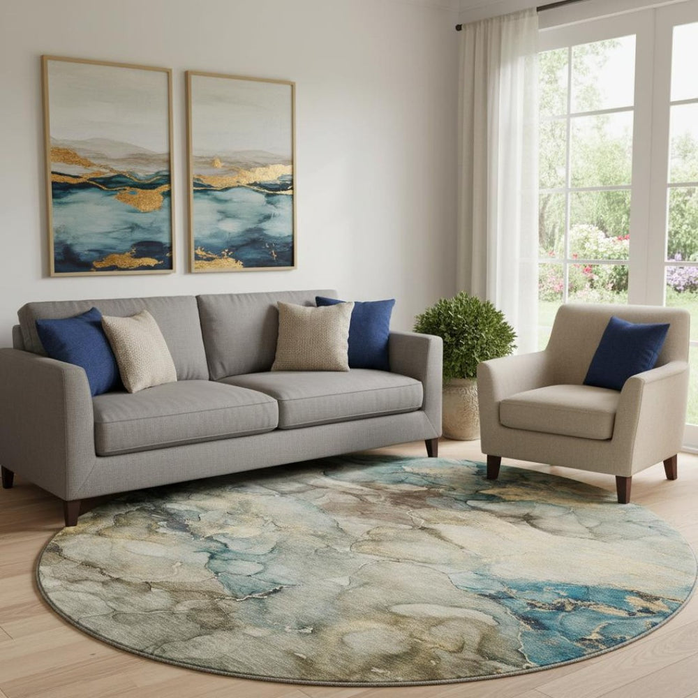 HomeRoots 8' X 10' Washable Brown and Teal Abstract Area Rug with UV Protection, Stain Resistance & Non-Slip Backing 714749