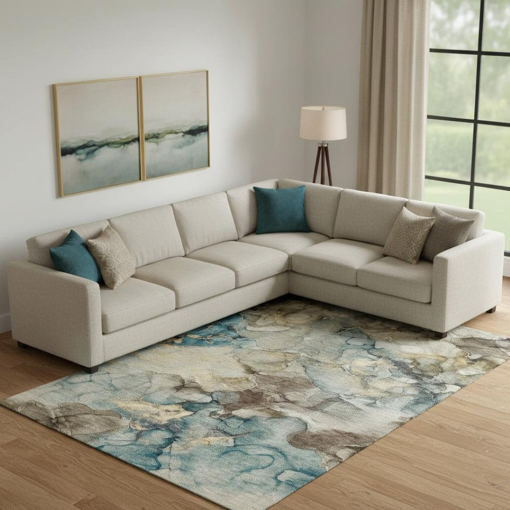 HomeRoots 9' Contemporary Brown and Teal Abstract Washable Area Rug with UV Protection for Busy Homes 714750