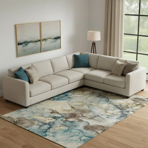HomeRoots 9' Contemporary Brown and Teal Abstract Washable Area Rug with UV Protection for Busy Homes 714750