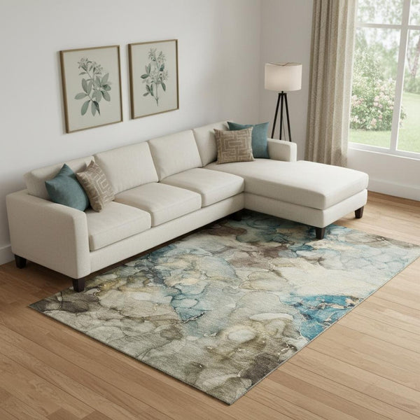 HomeRoots 10' X 14' Stylish Brown and Teal Abstract Area Rug - Washable, UV Protected, Family-Friendly Design 714751