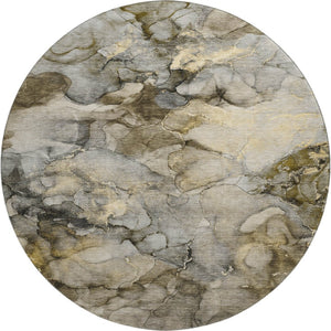 HomeRoots 8' X 10' Abstract Pewter And Gold Area Rug - Washable, UV-Protected, Stain-Resistant & Durable Design 714755