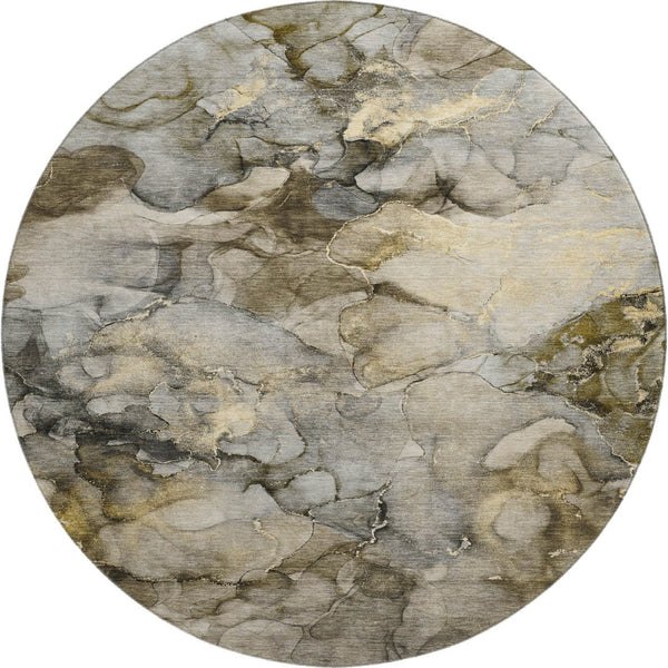HomeRoots 8' X 10' Abstract Pewter And Gold Area Rug - Washable, UV-Protected, Stain-Resistant & Durable Design 714755