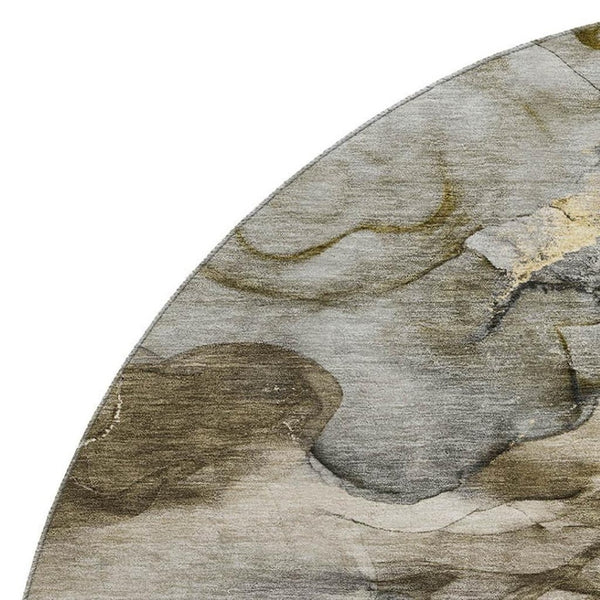 HomeRoots 8' X 10' Abstract Pewter And Gold Area Rug - Washable, UV-Protected, Stain-Resistant & Durable Design 714755