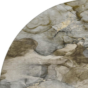 HomeRoots 8' X 10' Abstract Pewter And Gold Area Rug - Washable, UV-Protected, Stain-Resistant & Durable Design 714755
