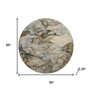 HomeRoots 8' X 10' Abstract Pewter And Gold Area Rug - Washable, UV-Protected, Stain-Resistant & Durable Design 714755