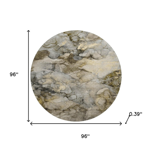 HomeRoots 8' X 10' Abstract Pewter And Gold Area Rug - Washable, UV-Protected, Stain-Resistant & Durable Design 714755