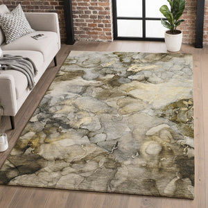 HomeRoots 9' X 12' Stylish Pewter and Gold Abstract Area Rug - Washable, UV Protected, Pet-Friendly Design 714756