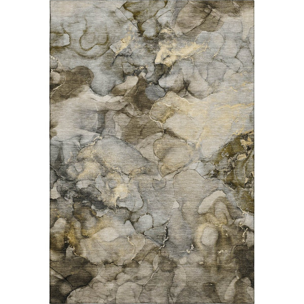 HomeRoots 9' X 12' Stylish Pewter and Gold Abstract Area Rug - Washable, UV Protected, Pet-Friendly Design 714756