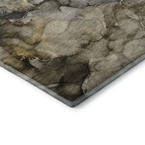 HomeRoots 9' X 12' Stylish Pewter and Gold Abstract Area Rug - Washable, UV Protected, Pet-Friendly Design 714756