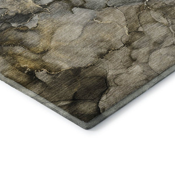 HomeRoots 9' X 12' Stylish Pewter and Gold Abstract Area Rug - Washable, UV Protected, Pet-Friendly Design 714756