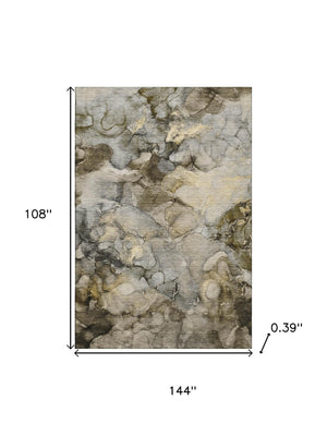 HomeRoots 10' X 14' Pewter and Gold Abstract Area Rug - Stylish, Washable, UV Protected for Modern Homes 714757