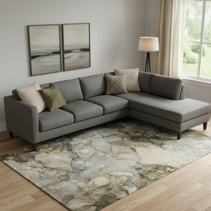 HomeRoots 10' X 14' Pewter and Gold Abstract Area Rug - Stylish, Washable, UV Protected for Modern Homes 714757