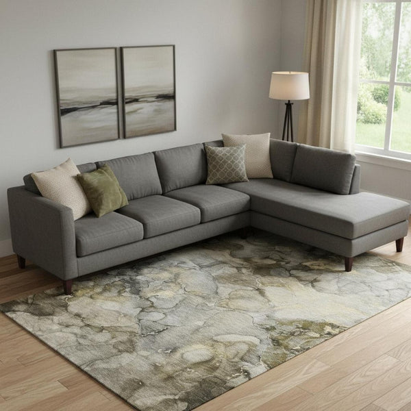 HomeRoots 10' X 14' Pewter and Gold Abstract Area Rug - Stylish, Washable, UV Protected for Modern Homes 714757