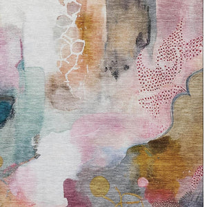 HomeRoots 5' X 8' Blush & Ivory Abstract Washable Area Rug - Durable, UV Resistant, Easy-Care for Busy Homes 714759