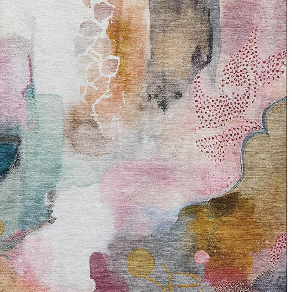 HomeRoots 5' X 8' Blush & Ivory Abstract Washable Area Rug - Durable, UV Resistant, Easy-Care for Busy Homes 714759