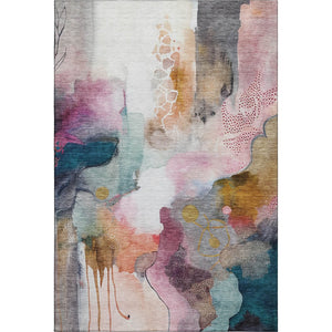 HomeRoots 8' Blush and Ivory Abstract Round Rug - Washable, UV-Protected, Stain-Resistant for Modern Spaces 714760