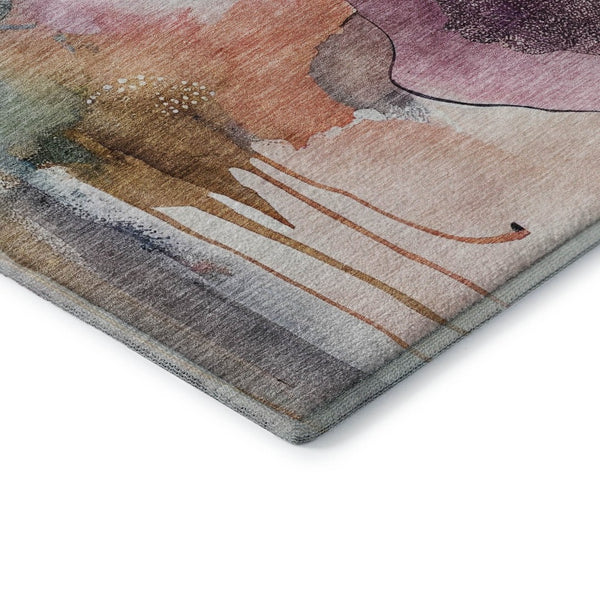 HomeRoots 8' Blush and Ivory Abstract Round Rug - Washable, UV-Protected, Stain-Resistant for Modern Spaces 714760