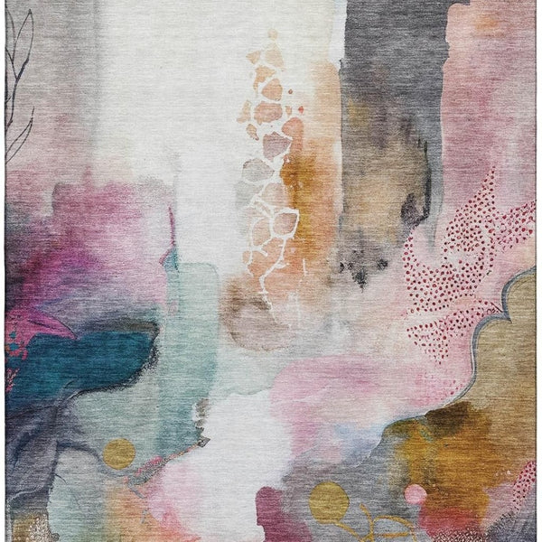 HomeRoots 8' Blush and Ivory Abstract Round Rug - Washable, UV-Protected, Stain-Resistant for Modern Spaces 714760