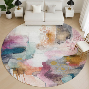 HomeRoots 8' X 10' Blush and Ivory Abstract Area Rug - Stylish, Washable, UV-Protected for High-Traffic Spaces 714761