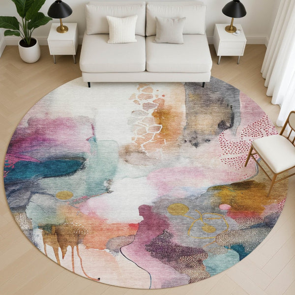 HomeRoots 8' X 10' Blush and Ivory Abstract Area Rug - Stylish, Washable, UV-Protected for High-Traffic Spaces 714761