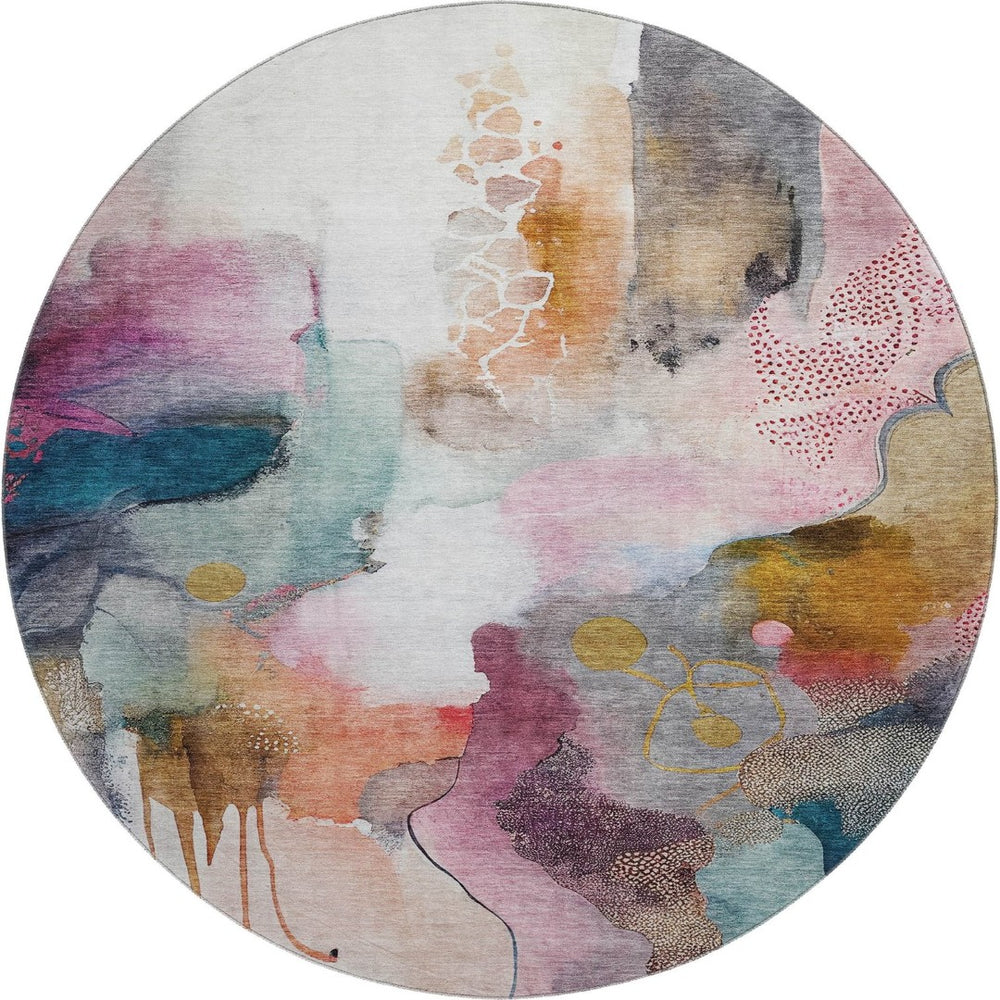 HomeRoots 8' X 10' Blush and Ivory Abstract Area Rug - Stylish, Washable, UV-Protected for High-Traffic Spaces 714761