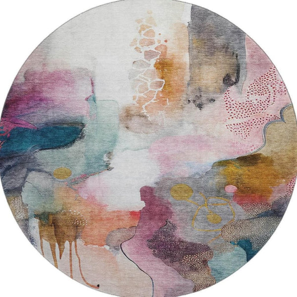 HomeRoots 8' X 10' Blush and Ivory Abstract Area Rug - Stylish, Washable, UV-Protected for High-Traffic Spaces 714761