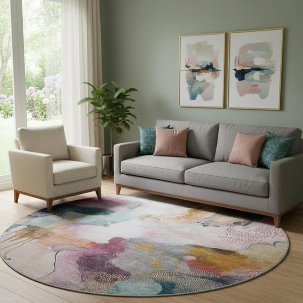 HomeRoots 8' X 10' Blush and Ivory Abstract Area Rug - Stylish, Washable, UV-Protected for High-Traffic Spaces 714761