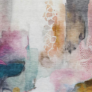 HomeRoots 9' X 12' Blush and Ivory Abstract Area Rug - Machine Washable, UV-Protected, Modern Elegance for All Spaces 714762