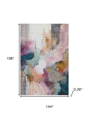 HomeRoots 10' X 14' Blush and Ivory Abstract Area Rug - Washable, Stain Resistant & UV Protected for Homes 714763
