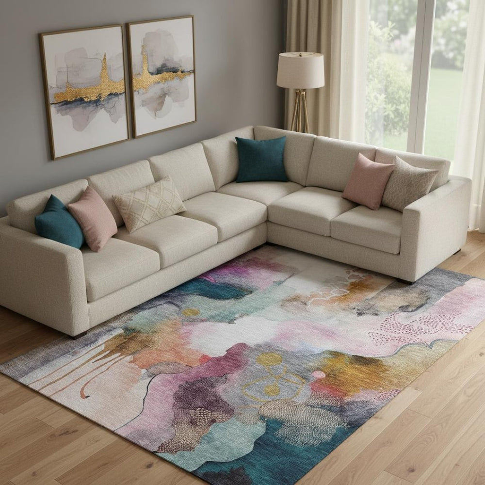 HomeRoots 10' X 14' Blush and Ivory Abstract Area Rug - Washable, Stain Resistant & UV Protected for Homes 714763