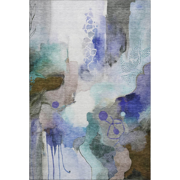 HomeRoots 5' X 8' Brown & Teal Abstract Area Rug - Stylish, Washable & UV-Protected for Busy Homes 714765