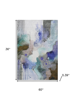 HomeRoots 5' X 8' Brown & Teal Abstract Area Rug - Stylish, Washable & UV-Protected for Busy Homes 714765