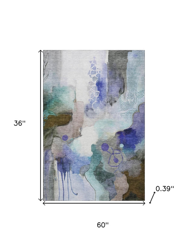 HomeRoots 5' X 8' Brown & Teal Abstract Area Rug - Stylish, Washable & UV-Protected for Busy Homes 714765