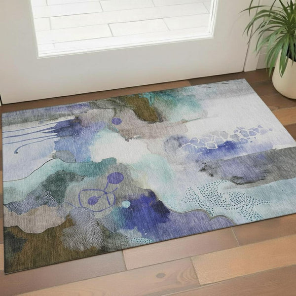 HomeRoots 5' X 8' Brown & Teal Abstract Area Rug - Stylish, Washable & UV-Protected for Busy Homes 714765