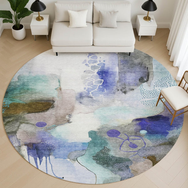 HomeRoots 8' X 10' Washable Brown and Teal Abstract Area Rug with UV Protection, Perfect for Kids and Pets! 714767