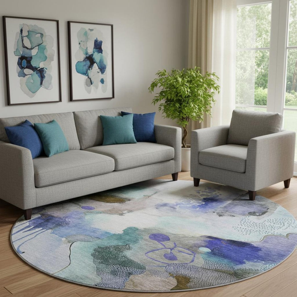HomeRoots 8' X 10' Washable Brown and Teal Abstract Area Rug with UV Protection, Perfect for Kids and Pets! 714767