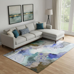 HomeRoots 10' X 14' Brown And Teal Abstract Area Rug - Washable, UV Protected, Durable for Family Spaces! 714769