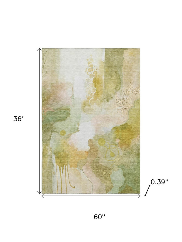HomeRoots 5' X 8' Fern Green Abstract Washable Area Rug with UV Protection – Durable, Stylish & Easy-Care! 714771