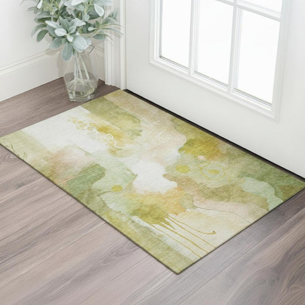 HomeRoots 5' X 8' Fern Green Abstract Washable Area Rug with UV Protection – Durable, Stylish & Easy-Care! 714771