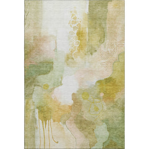 HomeRoots 8' Fern Green and Ivory Abstract Round Rug – Washable, UV-Protected, Durable, Family-Friendly Design 714772